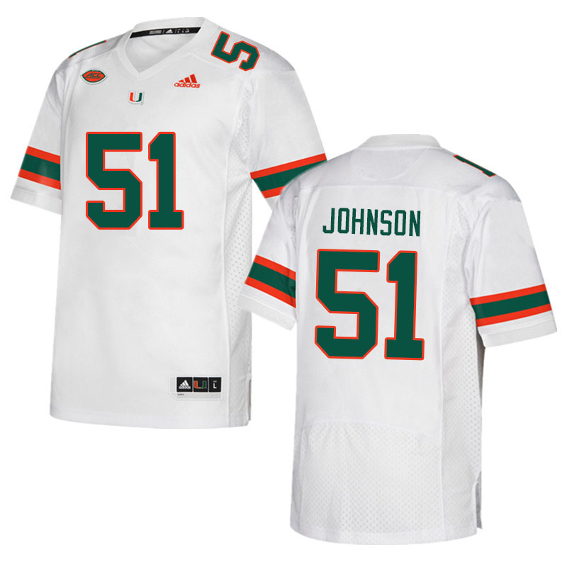 Men #51 Tyler Johnson Miami Hurricanes College Football Jerseys Sale-White - Click Image to Close